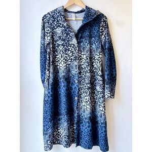 Cubism Hooded Long Cardigan Sweater Medium Blue Boho Hippie Whimsigoth Ikat